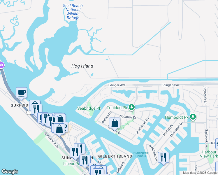 map of restaurants, bars, coffee shops, grocery stores, and more near 3408 Sparkler Drive in Huntington Beach