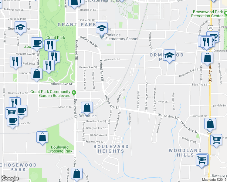 map of restaurants, bars, coffee shops, grocery stores, and more near 817 Commonwealth Avenue Southeast in Atlanta