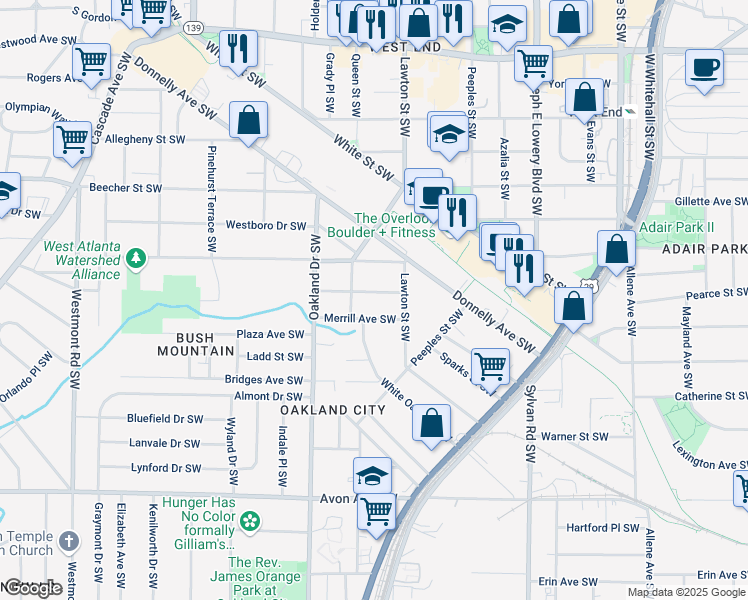 map of restaurants, bars, coffee shops, grocery stores, and more near 1126 Montreat Avenue Southwest in Atlanta