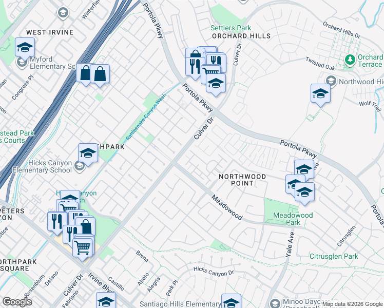 map of restaurants, bars, coffee shops, grocery stores, and more near 983 Somerville in Irvine