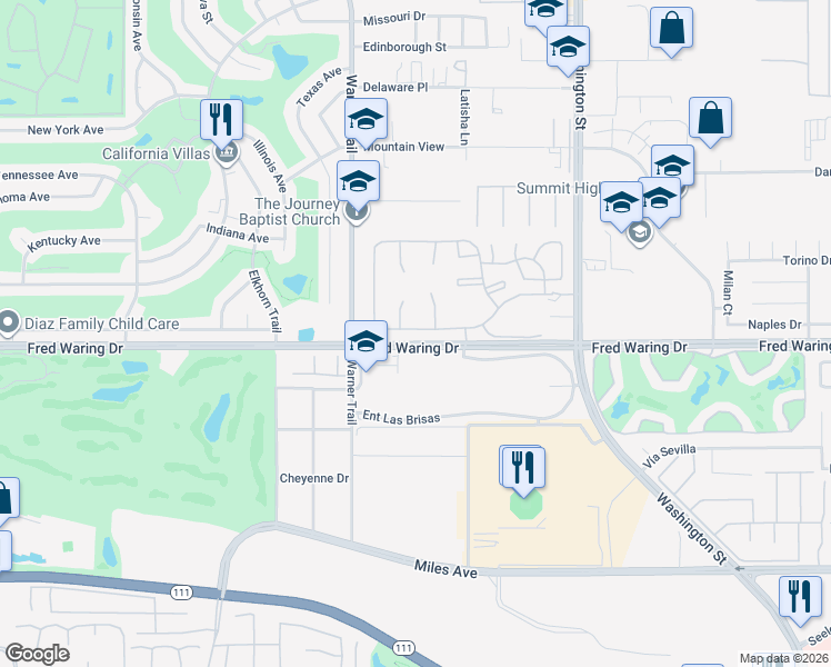map of restaurants, bars, coffee shops, grocery stores, and more near 77649 Cll Las Brisas South in Palm Desert