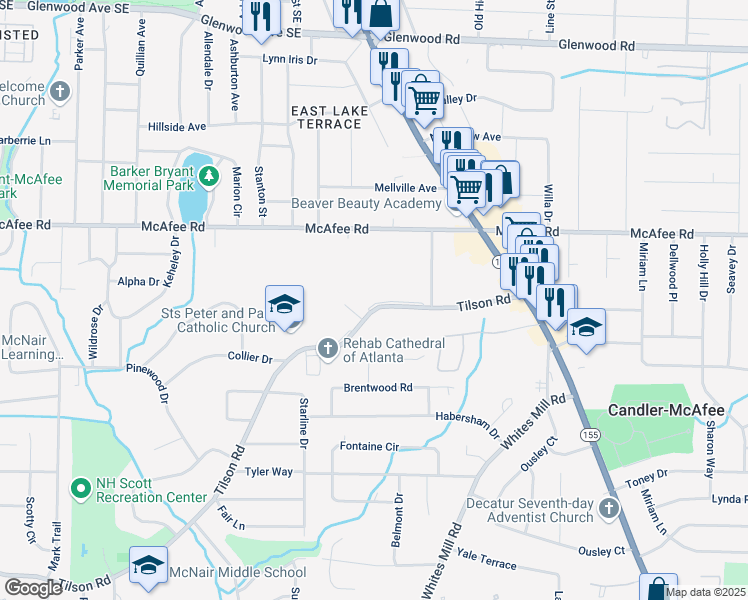 map of restaurants, bars, coffee shops, grocery stores, and more near 2652 Tilson Road in Decatur