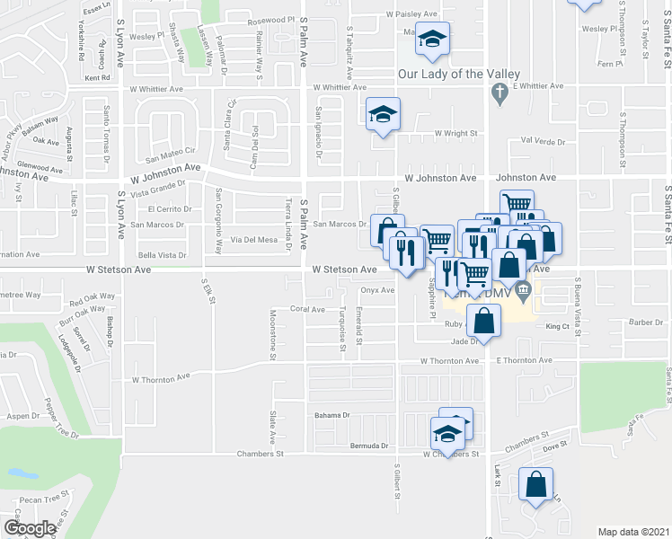 map of restaurants, bars, coffee shops, grocery stores, and more near 753 West Stetson Avenue in Hemet