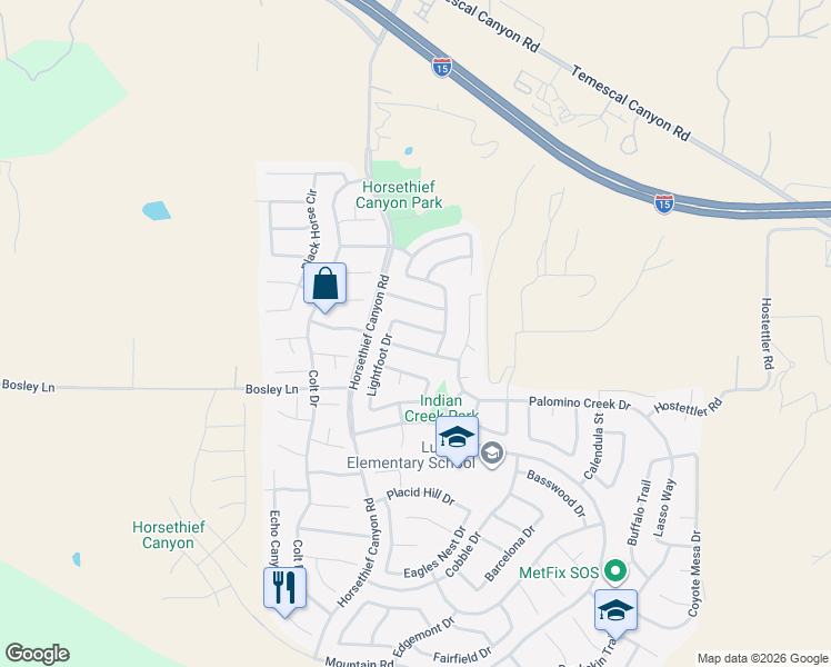 map of restaurants, bars, coffee shops, grocery stores, and more near 13367 Crystal Springs Drive in Corona