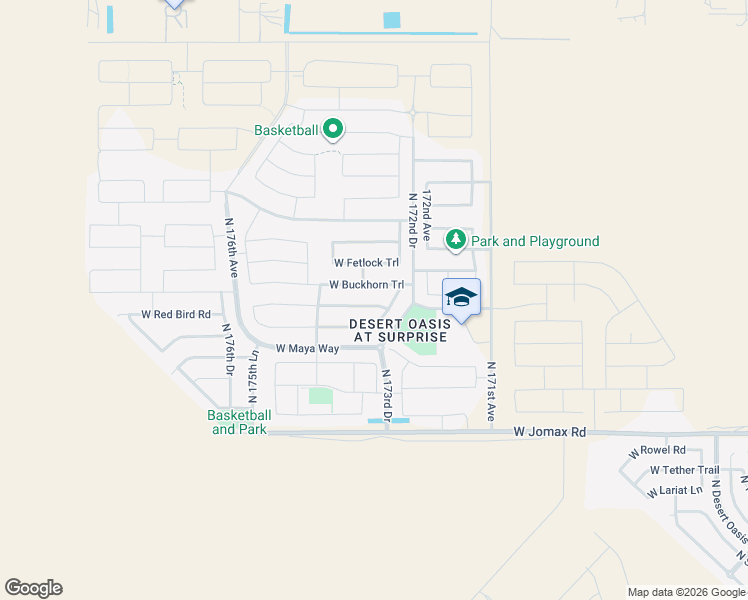 map of restaurants, bars, coffee shops, grocery stores, and more near 27089 North 172nd Lane in Surprise