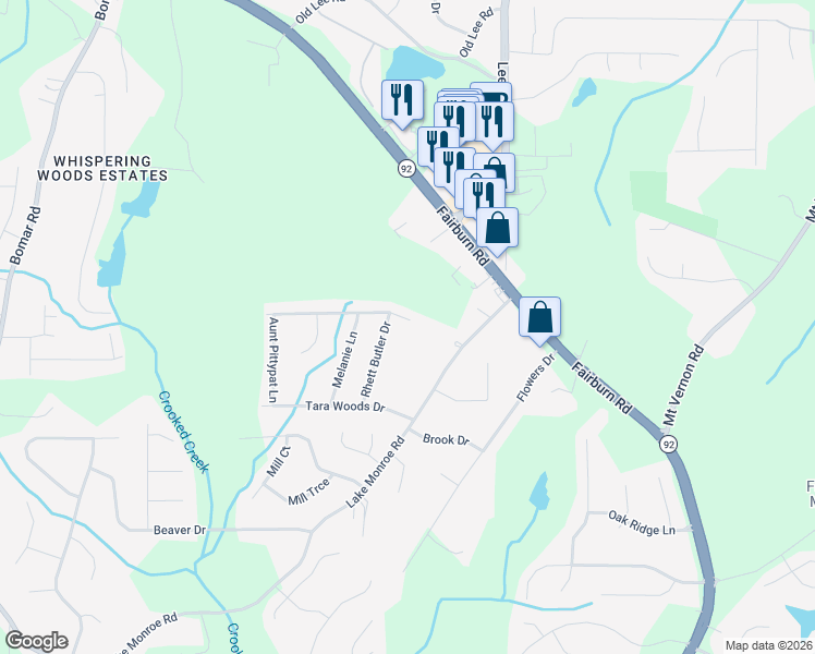 map of restaurants, bars, coffee shops, grocery stores, and more near 2915 Wilkes Plantation Way in Douglasville