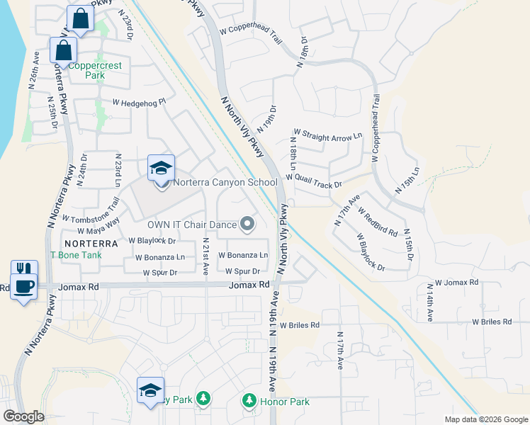 map of restaurants, bars, coffee shops, grocery stores, and more near 1931 West Maya Way in Phoenix