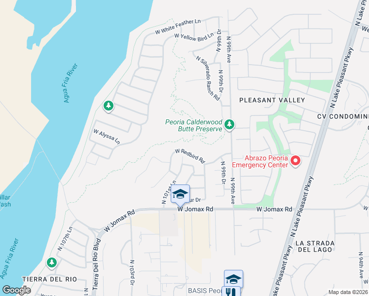 map of restaurants, bars, coffee shops, grocery stores, and more near 26994 North 101st Lane in Peoria