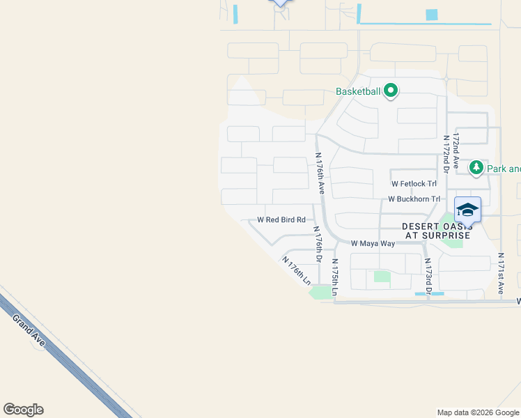 map of restaurants, bars, coffee shops, grocery stores, and more near 17762 West Red Bird Road in Surprise