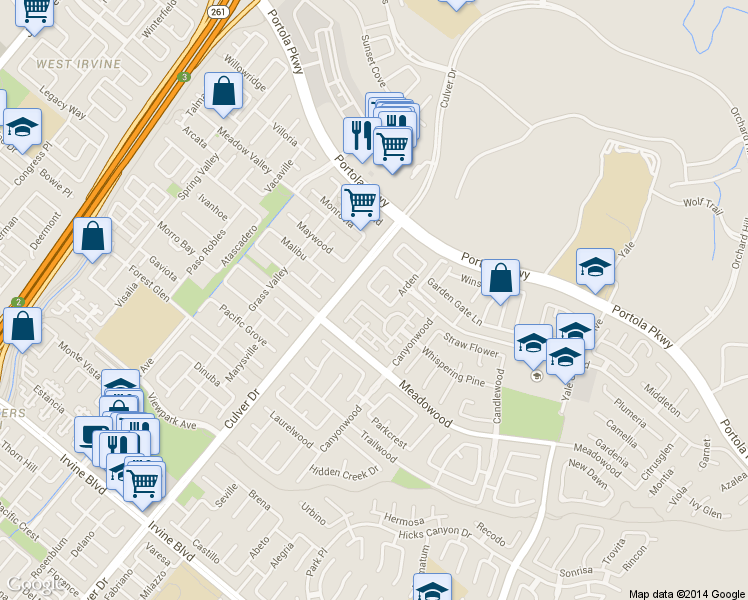 map of restaurants, bars, coffee shops, grocery stores, and more near 829 Yorkshire in Irvine