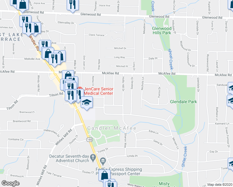 map of restaurants, bars, coffee shops, grocery stores, and more near 2080 Dellwood Place in Decatur
