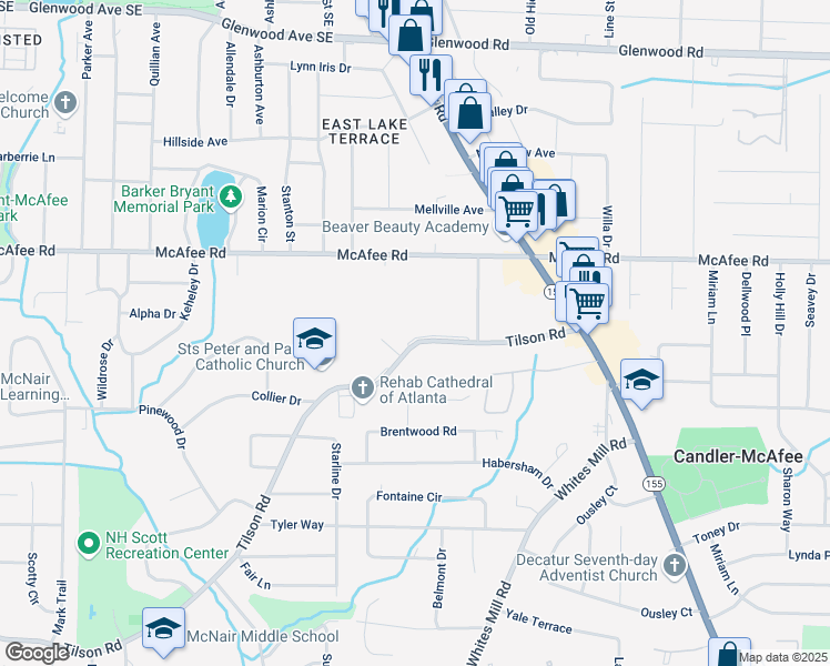map of restaurants, bars, coffee shops, grocery stores, and more near 2652 Tilson Road in Decatur