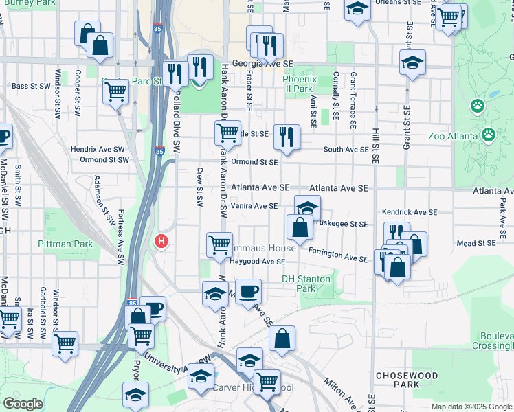 map of restaurants, bars, coffee shops, grocery stores, and more near 935 Fern Avenue Southeast in Atlanta