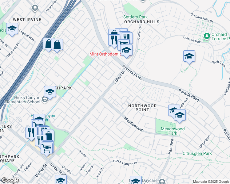 map of restaurants, bars, coffee shops, grocery stores, and more near 907 Somerville in Irvine