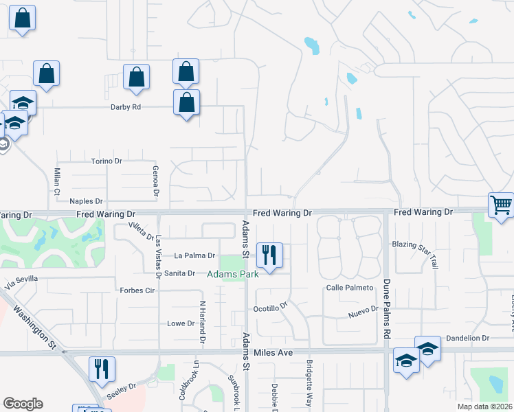map of restaurants, bars, coffee shops, grocery stores, and more near 79140 Fred Waring Drive in Bermuda Dunes