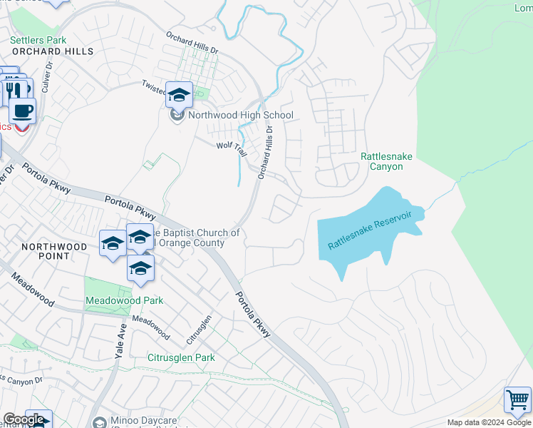 map of restaurants, bars, coffee shops, grocery stores, and more near 262 Oceano in Irvine