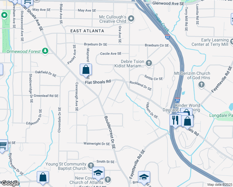 map of restaurants, bars, coffee shops, grocery stores, and more near 915 Paoli Avenue Southeast in Atlanta