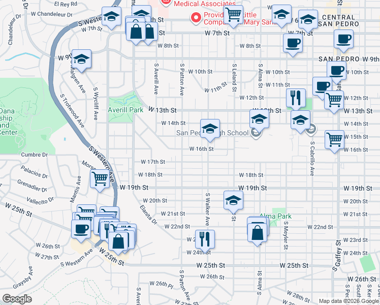 map of restaurants, bars, coffee shops, grocery stores, and more near 1266 West 17th Street in Los Angeles