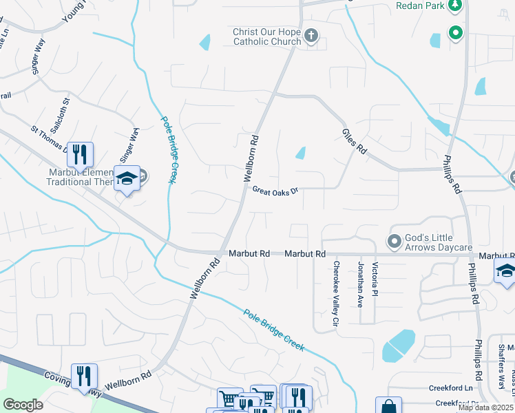 map of restaurants, bars, coffee shops, grocery stores, and more near 2047 Marbut Lane in Lithonia