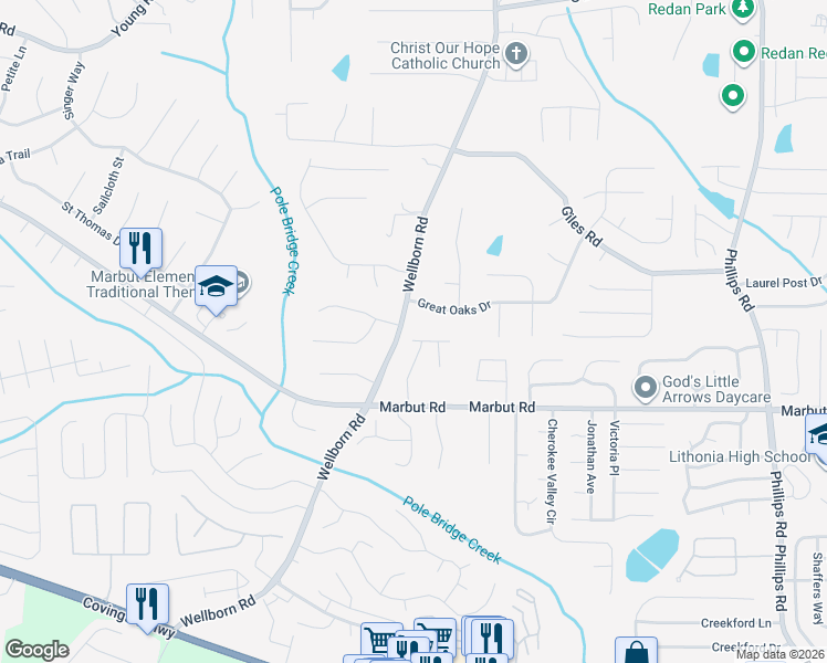 map of restaurants, bars, coffee shops, grocery stores, and more near 5968 Wellborn Trce in Lithonia