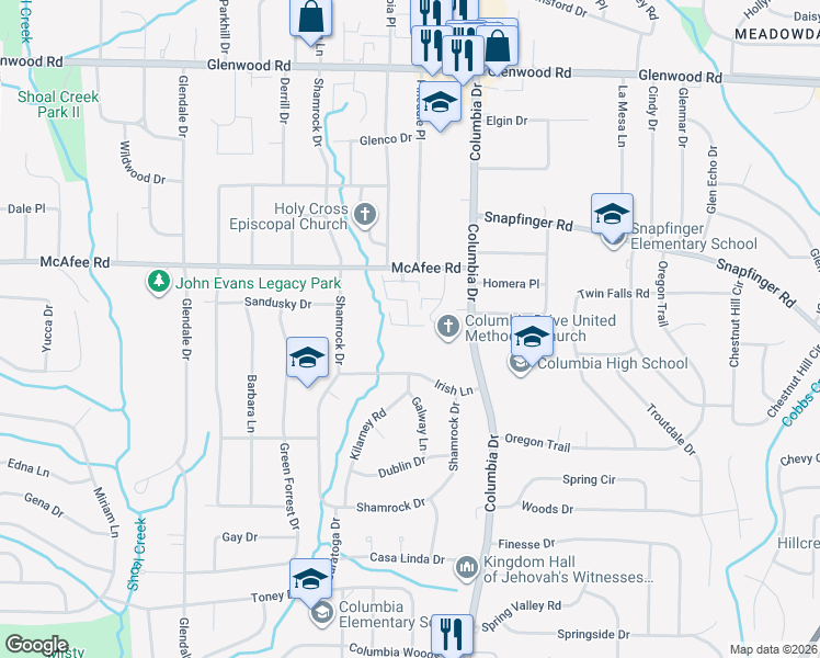 map of restaurants, bars, coffee shops, grocery stores, and more near 3063 Momerath Court in Decatur
