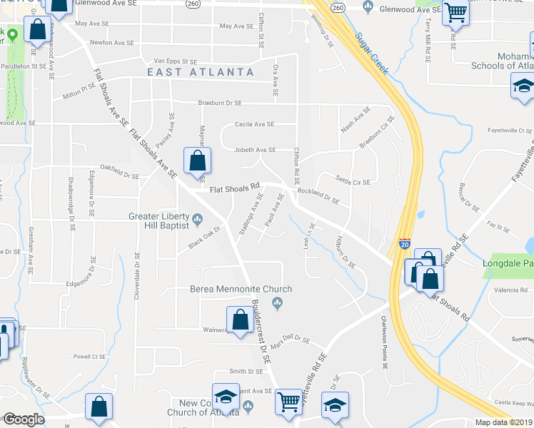 map of restaurants, bars, coffee shops, grocery stores, and more near 924 Paoli Avenue Southeast in Atlanta
