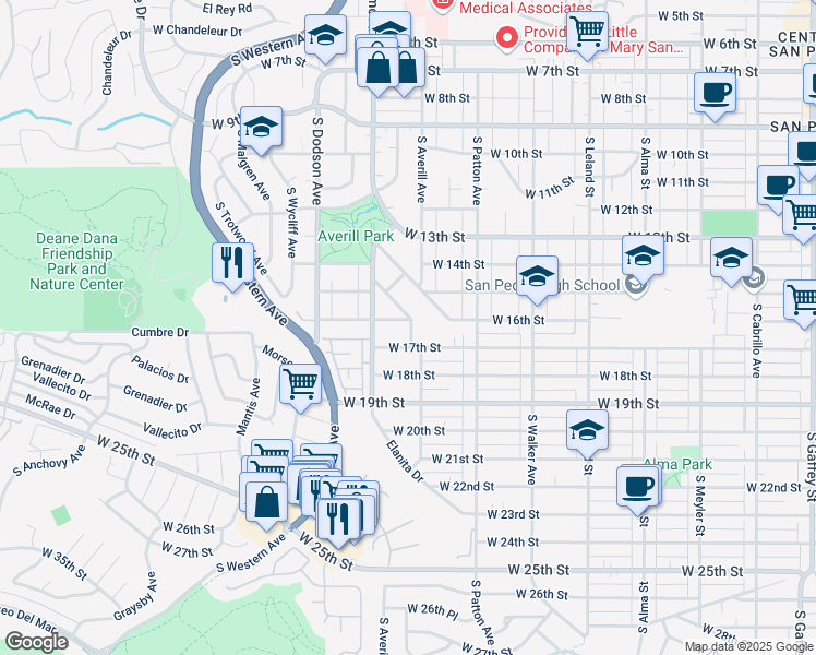 map of restaurants, bars, coffee shops, grocery stores, and more near 1603 Sunnyside Terrace in Los Angeles