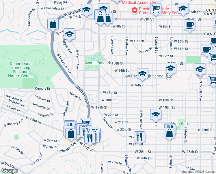 map of restaurants, bars, coffee shops, grocery stores, and more near 1603 Sunnyside Terrace in Los Angeles