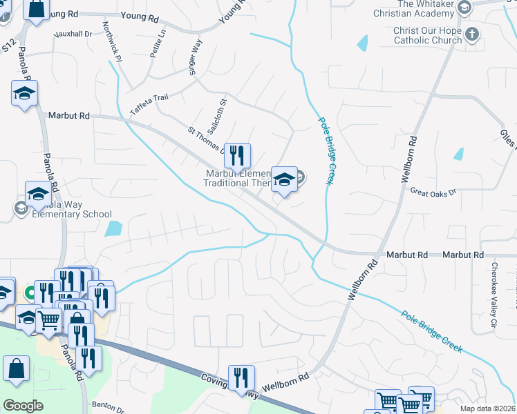 map of restaurants, bars, coffee shops, grocery stores, and more near 5734 Wellborn Oaks Court in Lithonia