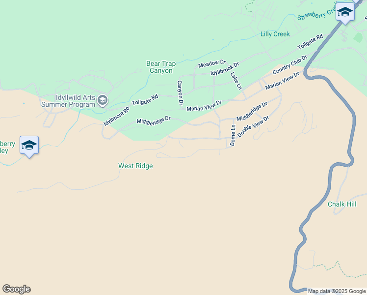 map of restaurants, bars, coffee shops, grocery stores, and more near Lookout Lane in Idyllwild-Pine Cove