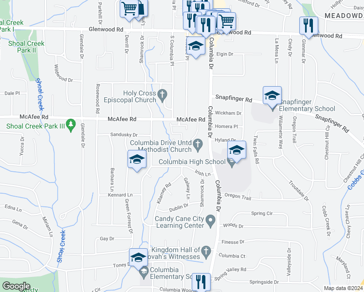 map of restaurants, bars, coffee shops, grocery stores, and more near 3063 Momerath Court in Decatur