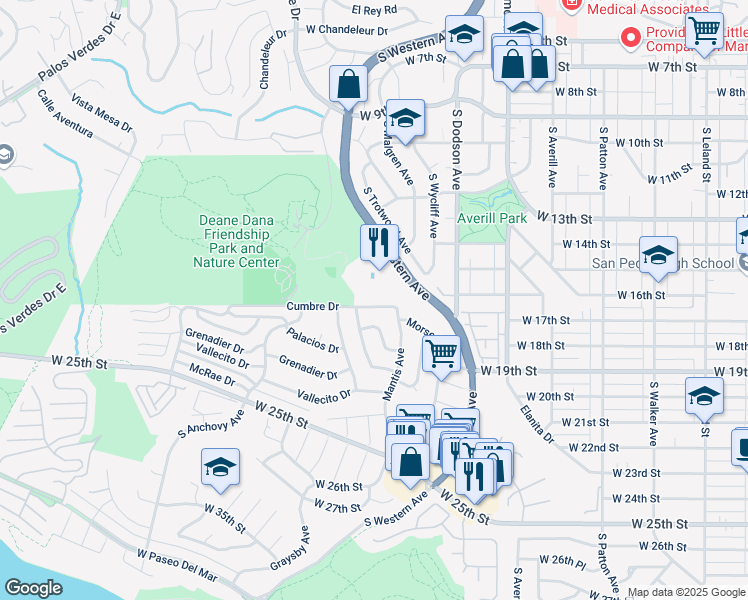 map of restaurants, bars, coffee shops, grocery stores, and more near 1746 Palacios Drive in Los Angeles