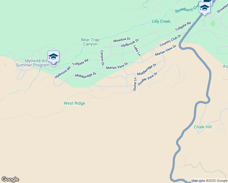 map of restaurants, bars, coffee shops, grocery stores, and more near Lookout Lane in Idyllwild-Pine Cove