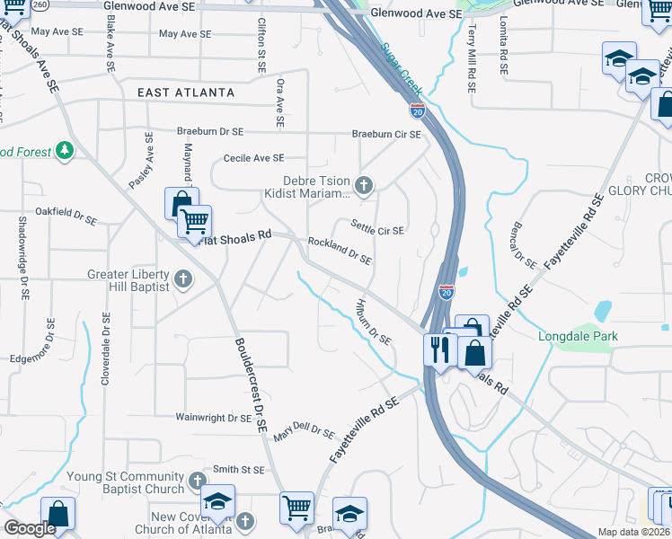 map of restaurants, bars, coffee shops, grocery stores, and more near 1110 Colby Court Southeast in Atlanta