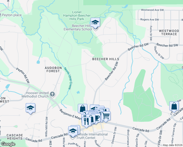 map of restaurants, bars, coffee shops, grocery stores, and more near 972 Mount Airy Drive Southwest in Atlanta