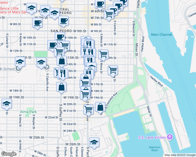 map of restaurants, bars, coffee shops, grocery stores, and more near 458 West 17th Street in Los Angeles