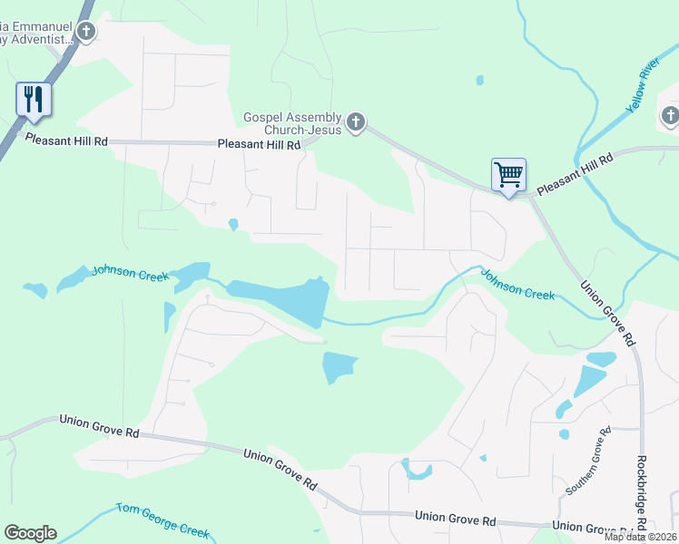 map of restaurants, bars, coffee shops, grocery stores, and more near 2153 Strang Boulevard in Lithonia