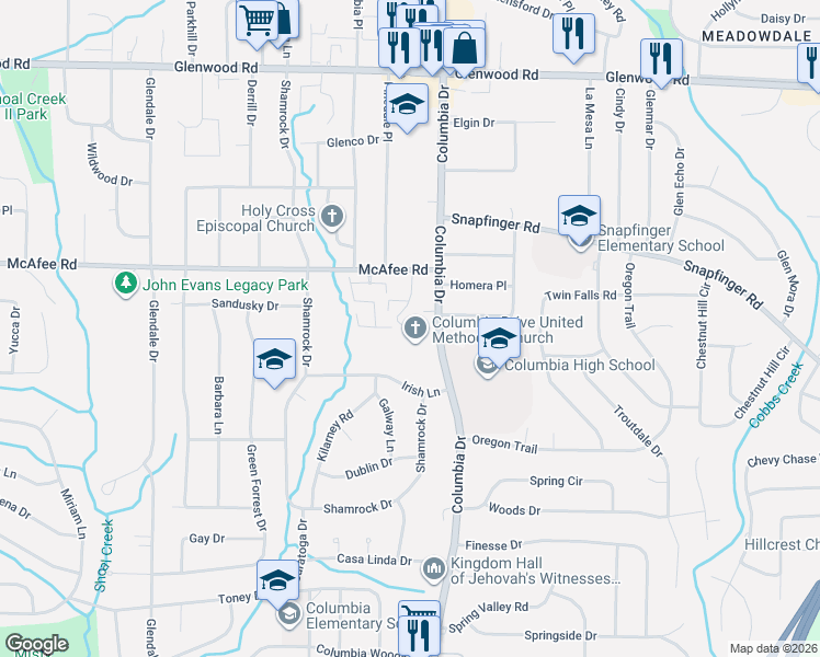 map of restaurants, bars, coffee shops, grocery stores, and more near 2067 Columbia Drive in Decatur