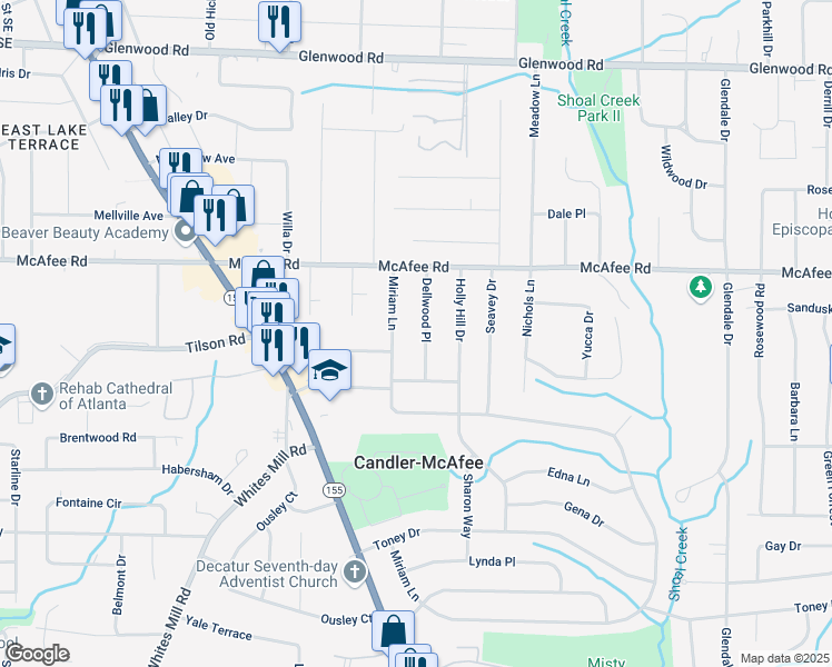 map of restaurants, bars, coffee shops, grocery stores, and more near 2075 Dellwood Place in Decatur