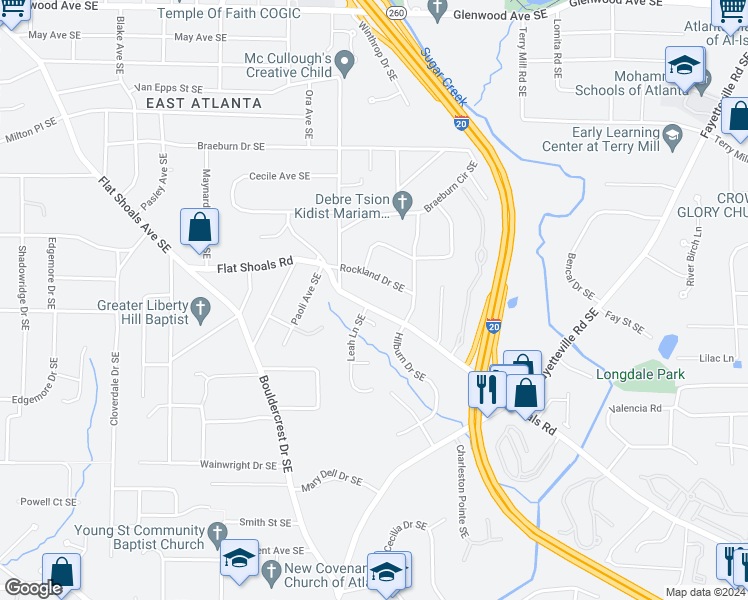 map of restaurants, bars, coffee shops, grocery stores, and more near 1110 Colby Court Southeast in Atlanta