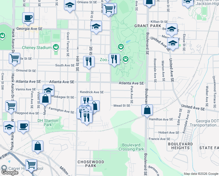 map of restaurants, bars, coffee shops, grocery stores, and more near 913 Cherokee Avenue Southeast in Atlanta