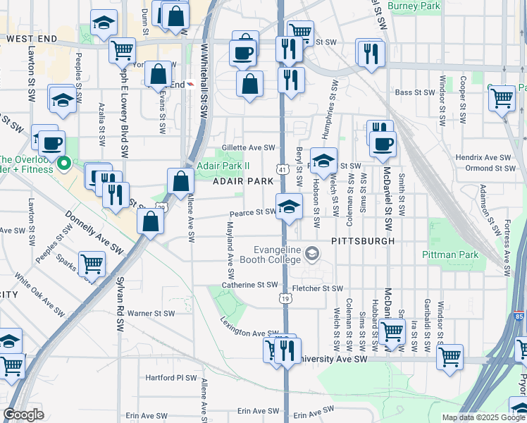 map of restaurants, bars, coffee shops, grocery stores, and more near in Atlanta