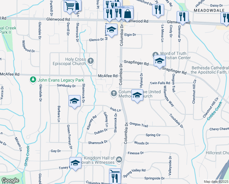 map of restaurants, bars, coffee shops, grocery stores, and more near 2074 Oak Park Lane in Decatur