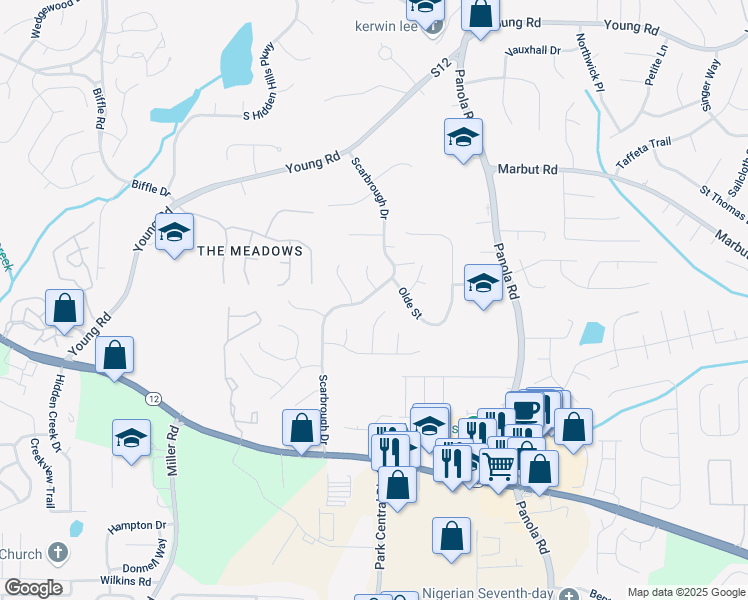map of restaurants, bars, coffee shops, grocery stores, and more near 2076 Scarbrough Drive in Stone Mountain