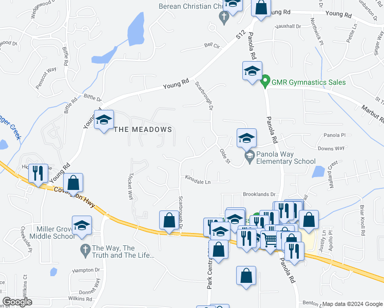 map of restaurants, bars, coffee shops, grocery stores, and more near 2031 Northerly Way in Stone Mountain