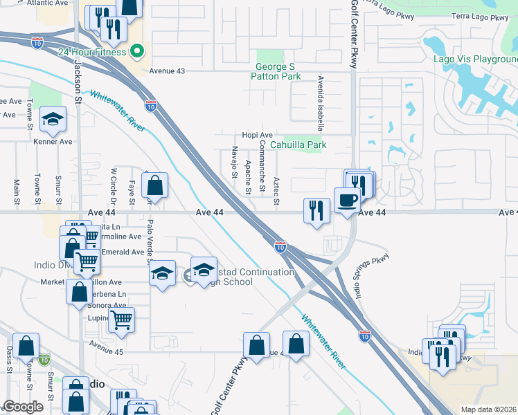 map of restaurants, bars, coffee shops, grocery stores, and more near 83644 Avenue 44 in Indio