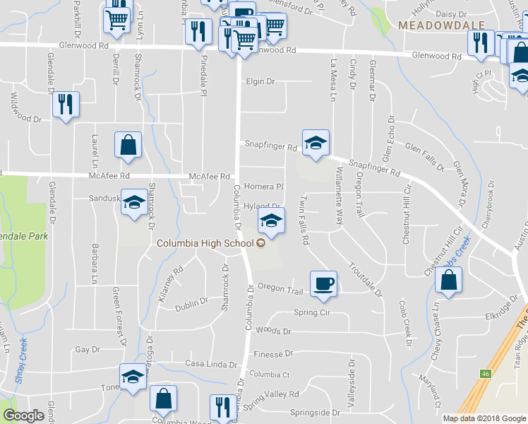 map of restaurants, bars, coffee shops, grocery stores, and more near 2106 Columbia Drive in Decatur