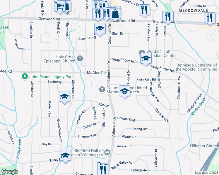 map of restaurants, bars, coffee shops, grocery stores, and more near 3371 Hyland Drive in Decatur