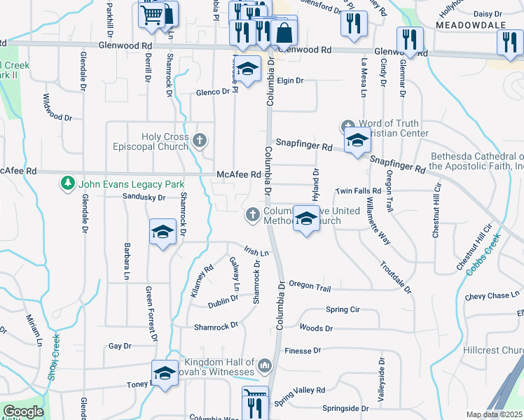 map of restaurants, bars, coffee shops, grocery stores, and more near in Candler-McAfee
