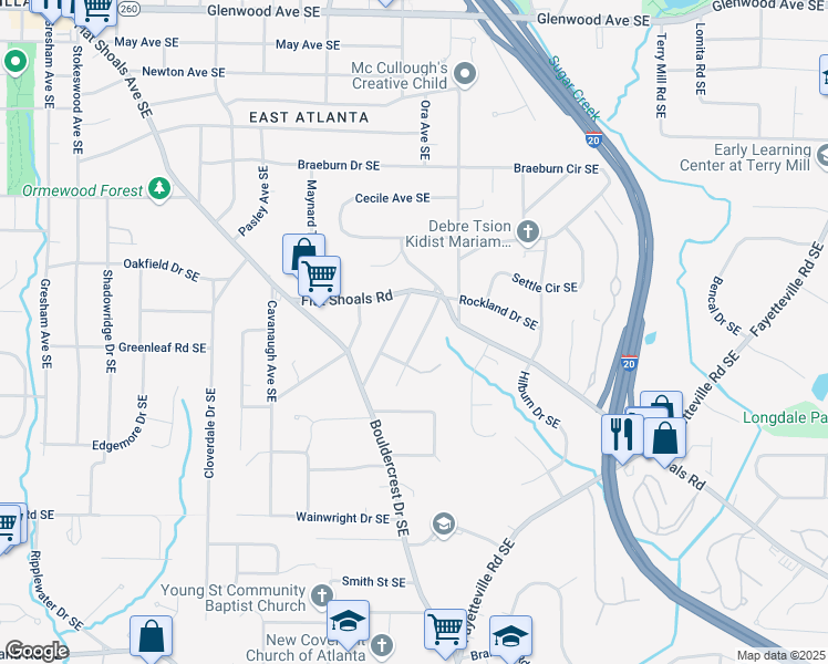 map of restaurants, bars, coffee shops, grocery stores, and more near 907 Paoli Avenue Southeast in Atlanta